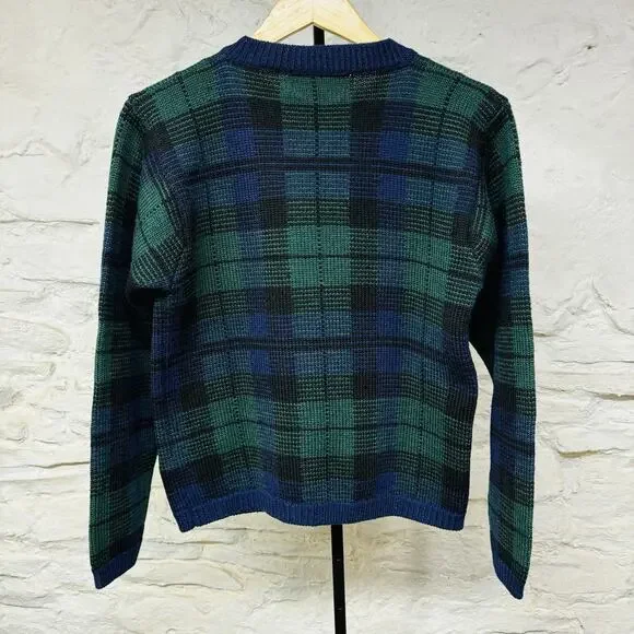 Jos. A Bank Wool Cardigan Sweater Plaid Gold Buttons Old Money Vintage 90s - Picture 7 of 7